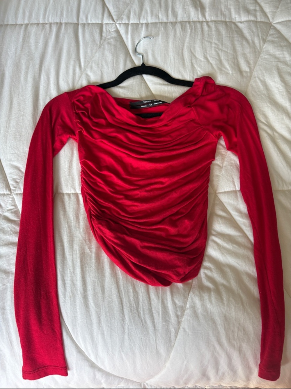 silence + noise Red Ruched Long-Sleeve Top